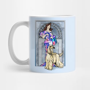 Mucha/Watson. Masked Gold Afghan Hound.Elegant brunette female. Mug